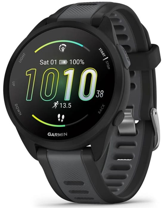 Garmin Garmin Forerunner 165 Music Black Slate 010-02863-30  010-02863-30 электронные мужские часы  циферблат, браслет силикон — вид спереди